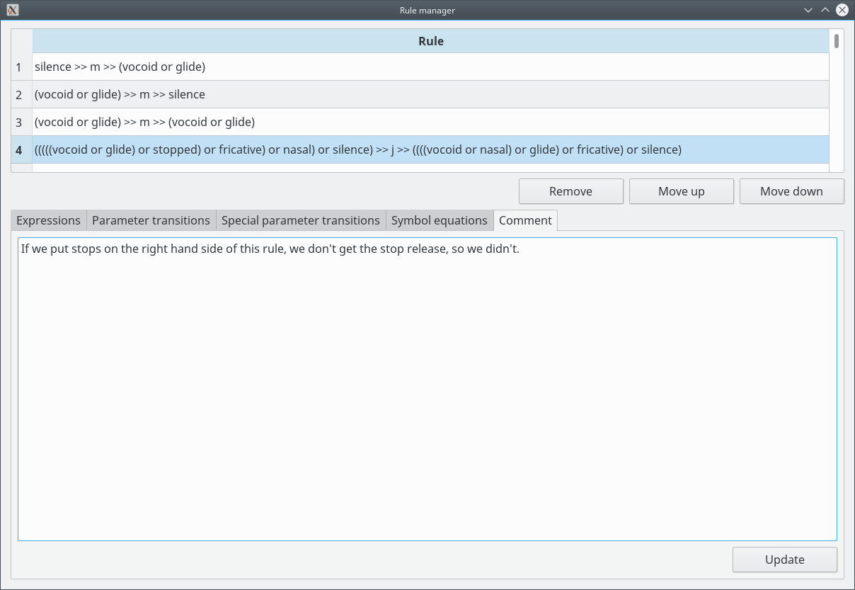Screenshot of the rule manager - comment