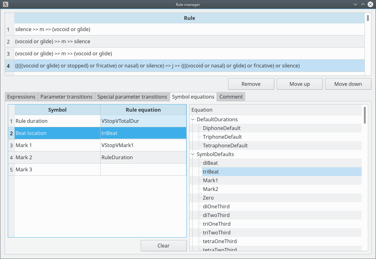 Screenshot of the rule manager - symbol equations