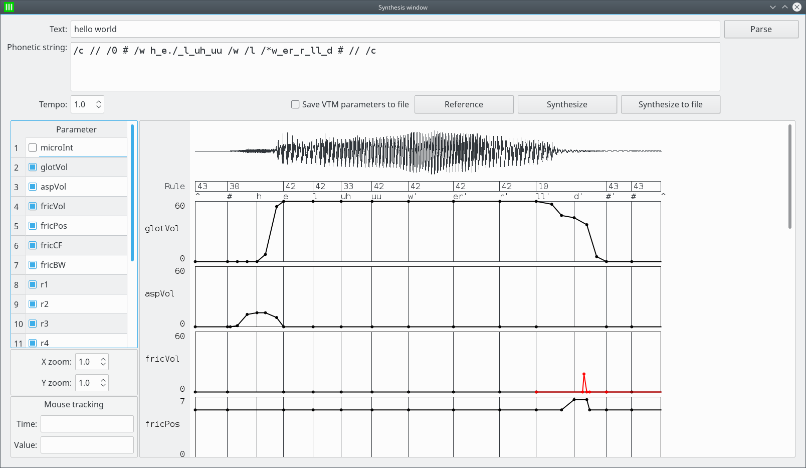 Screenshot of the synthesis window